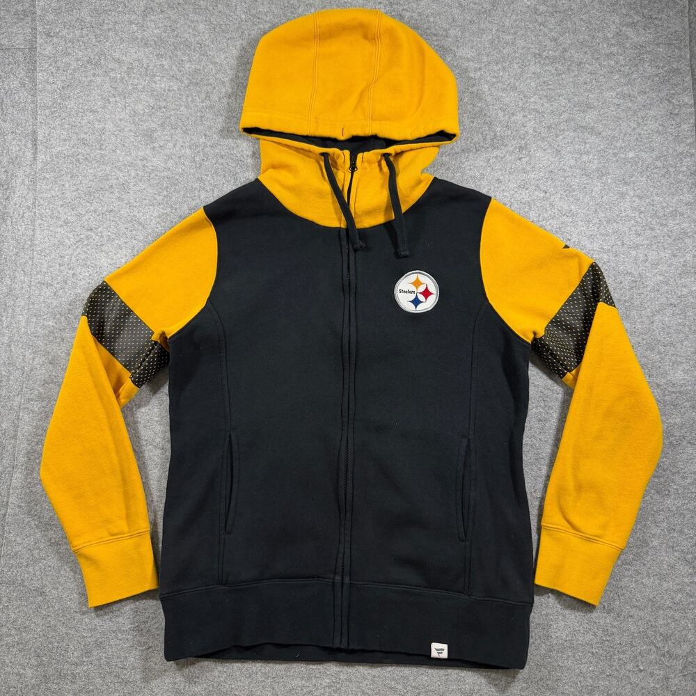 NFL Team Apparel Pittsburgh Steelers Full Zip Hoodie Womens S Black Gold Fleece